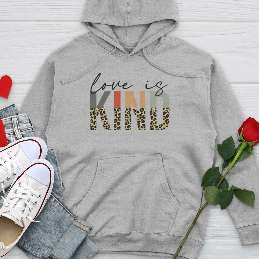 Love Is Kind Leopard Letters Midweight Hooded Sweatshirt