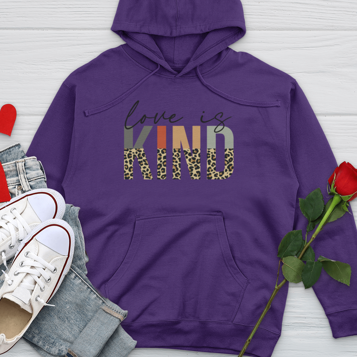 Love Is Kind Leopard Letters Midweight Hooded Sweatshirt