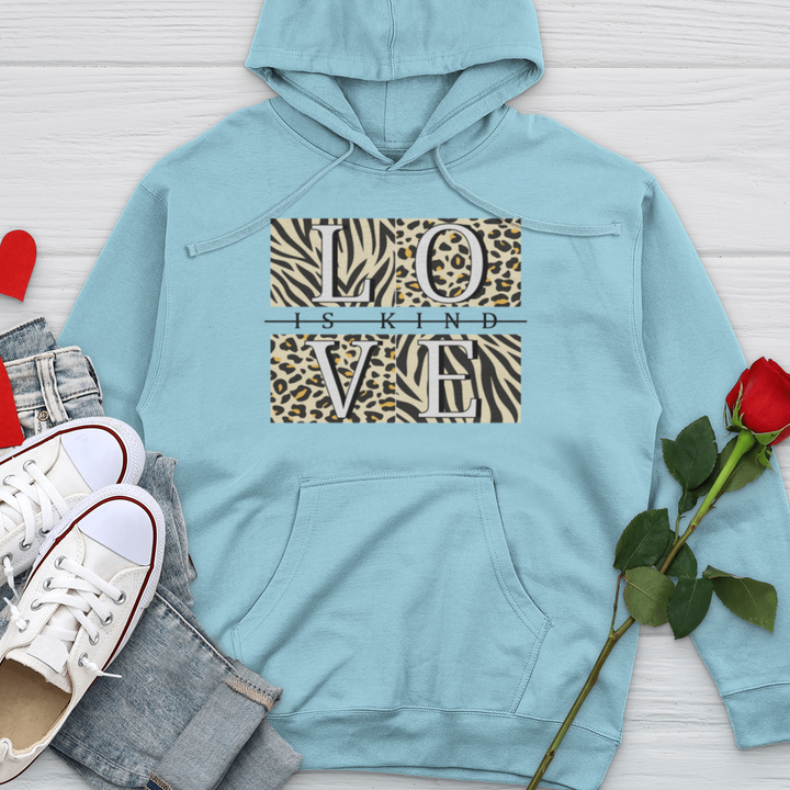 Love Is Kind Leopard Squares Midweight Hooded Sweatshirt