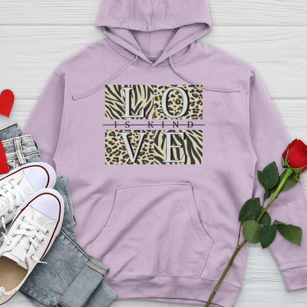 Love Is Kind Leopard Squares Midweight Hooded Sweatshirt