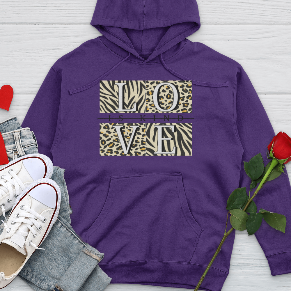 Love Is Kind Leopard Squares Midweight Hooded Sweatshirt