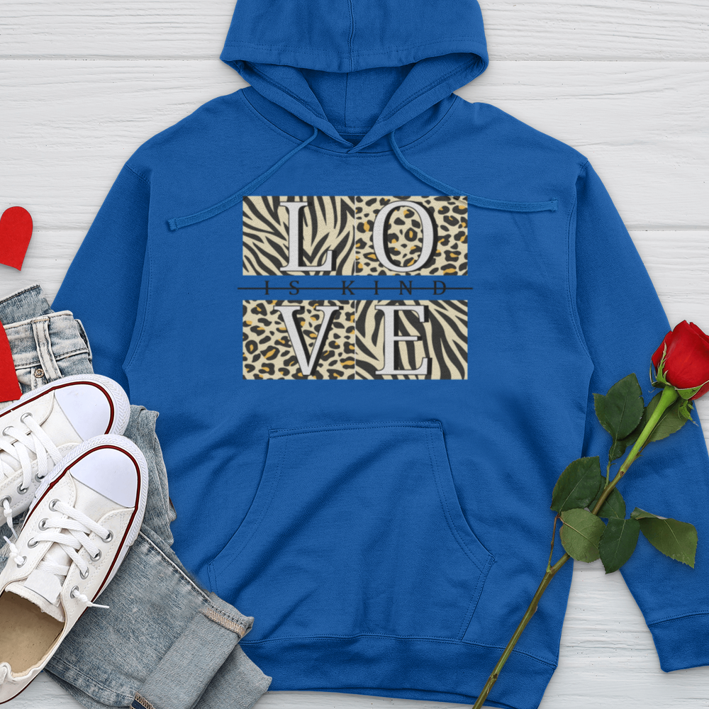 Love Is Kind Leopard Squares Midweight Hooded Sweatshirt