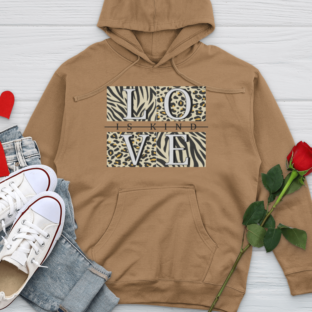 Love Is Kind Leopard Squares Midweight Hooded Sweatshirt