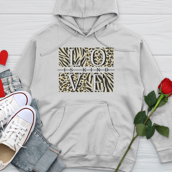 Love Is Kind Leopard Squares Midweight Hooded Sweatshirt