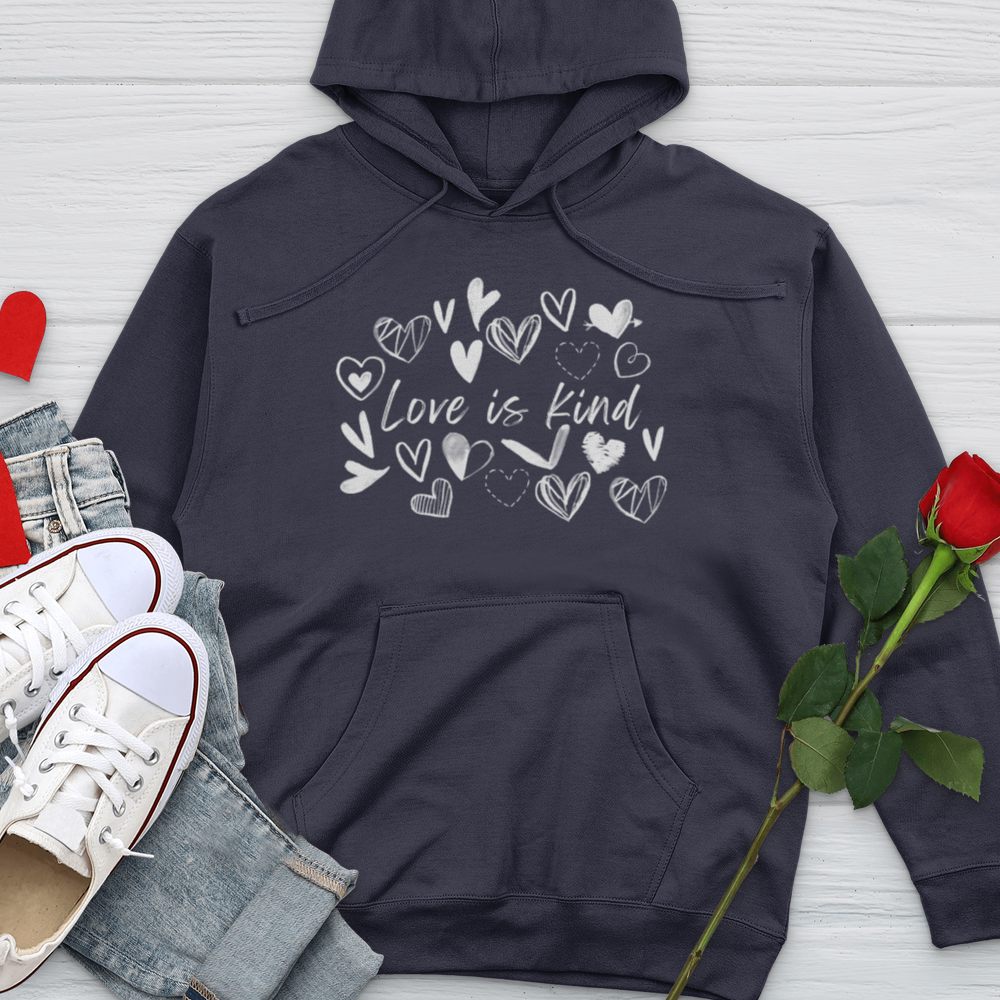 Love Is Kind Scattered Hearts Midweight Hooded Sweatshirt