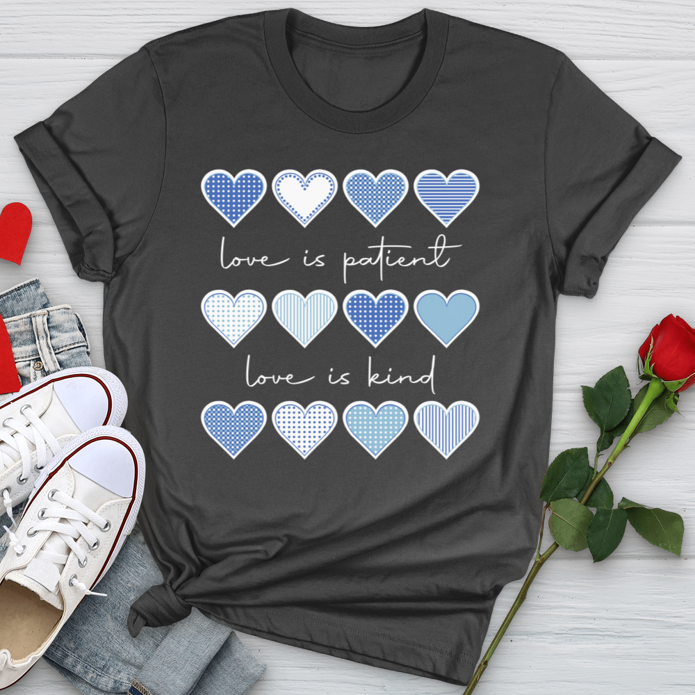 Love Is Patient Blue Hearts Softstyle Tee