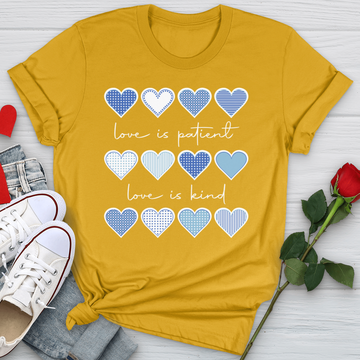 Love Is Patient Blue Hearts Softstyle Tee