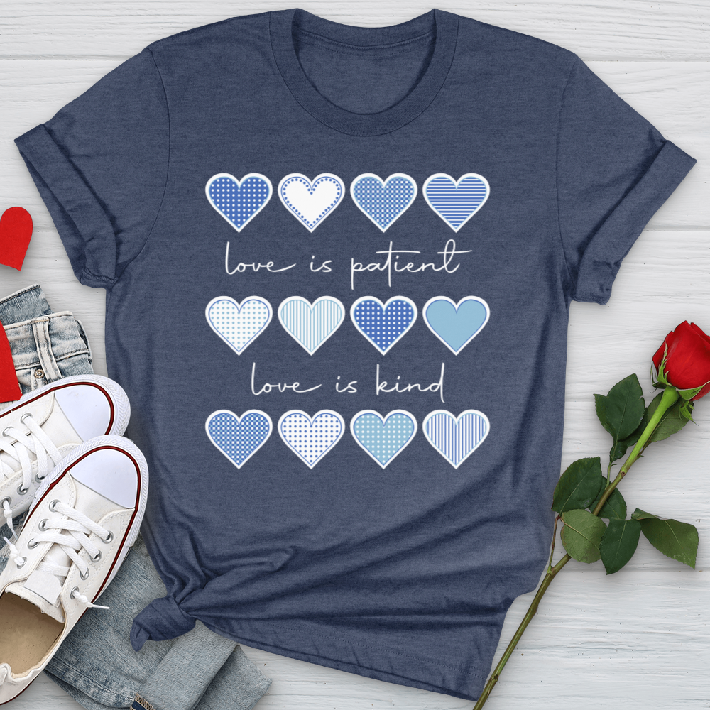 Love Is Patient Blue Hearts Softstyle Tee