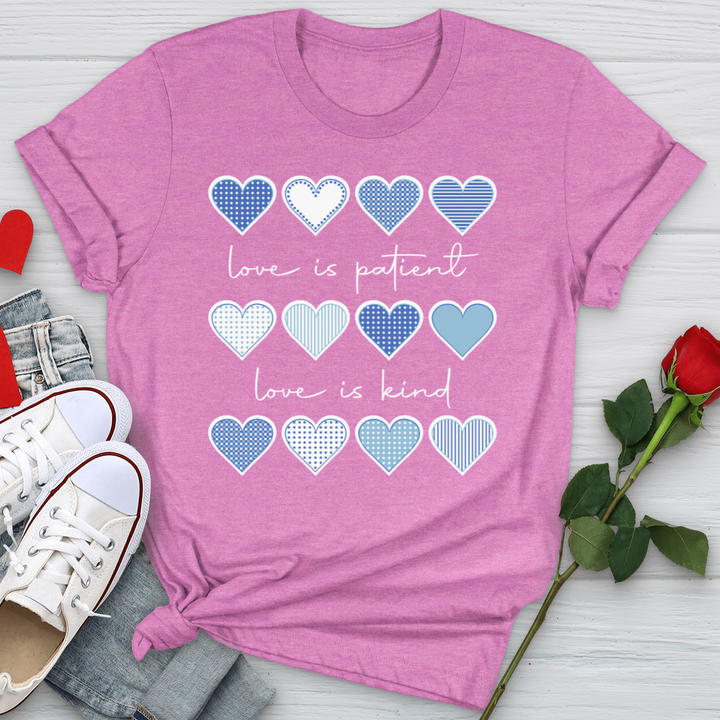 Love Is Patient Blue Hearts Softstyle Tee