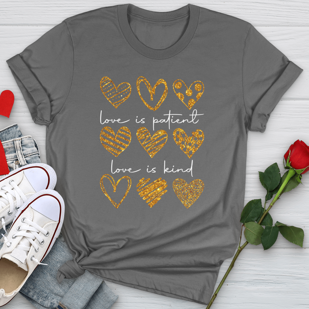 Love Is Patient Gold Hearts Softstyle Tee