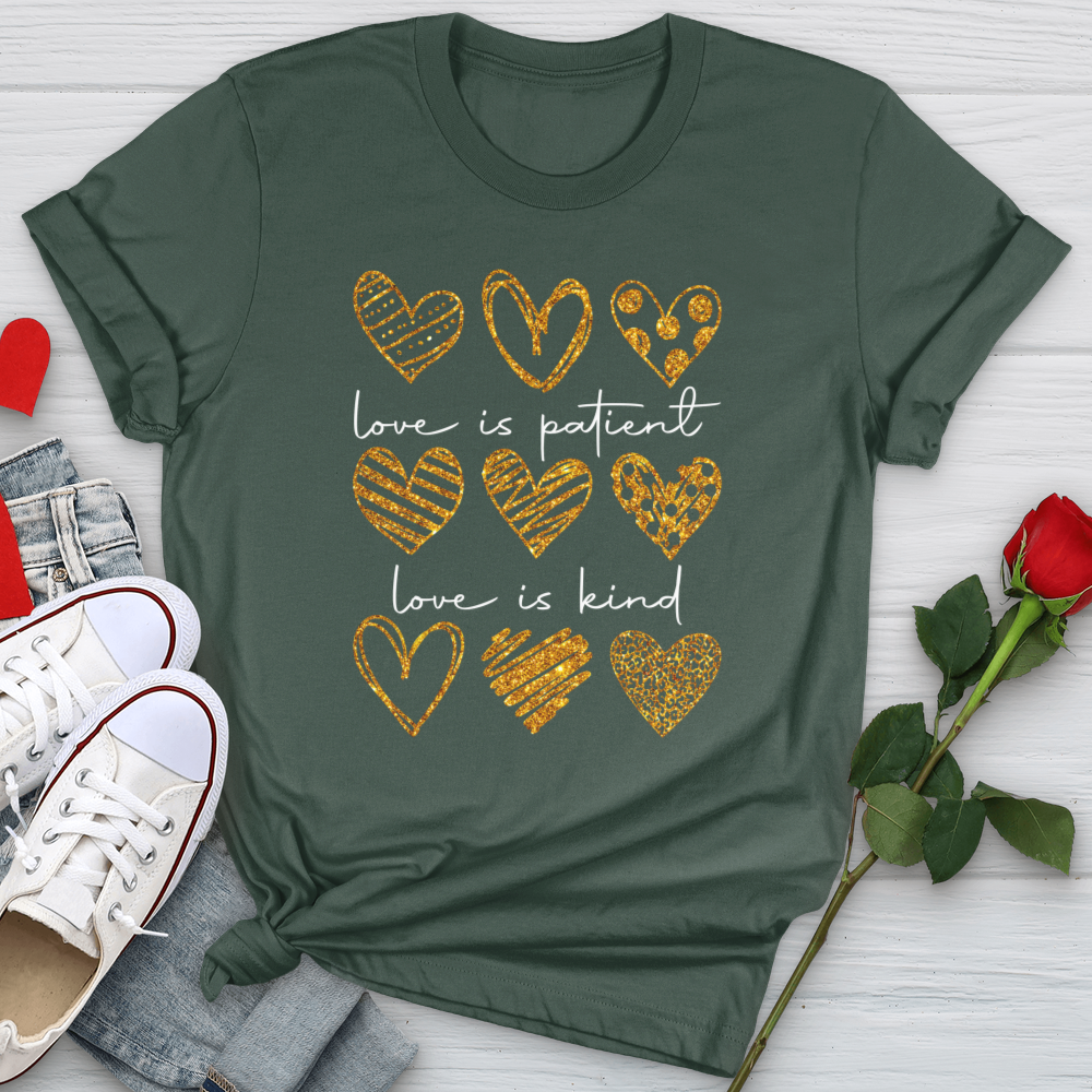 Love Is Patient Gold Hearts Softstyle Tee