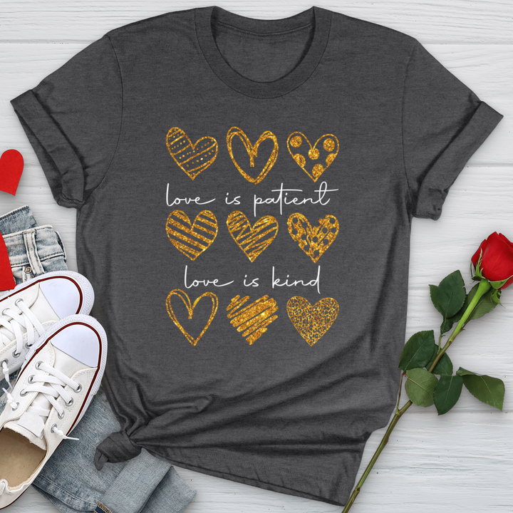 Love Is Patient Gold Hearts Softstyle Tee