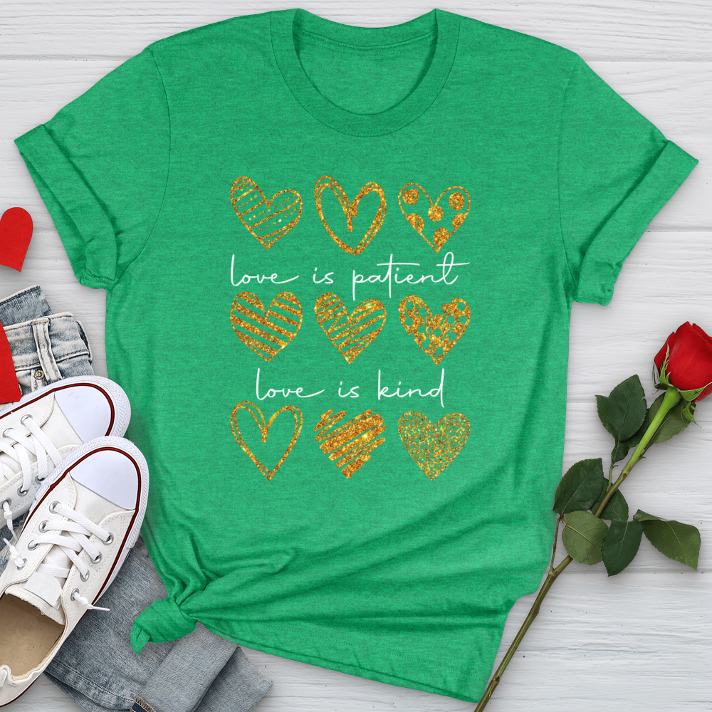 Love Is Patient Gold Hearts Softstyle Tee