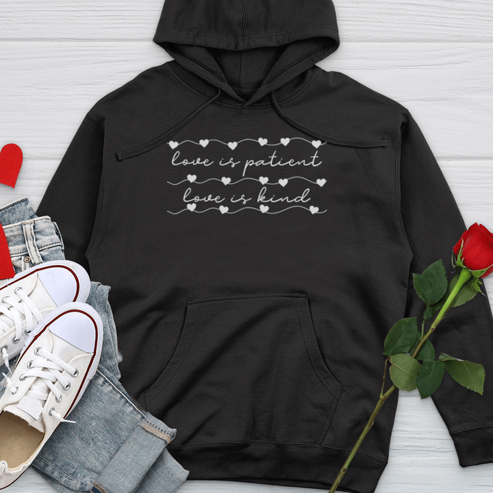 Love Is Patient Heart Strings Midweight Hooded Sweatshirt