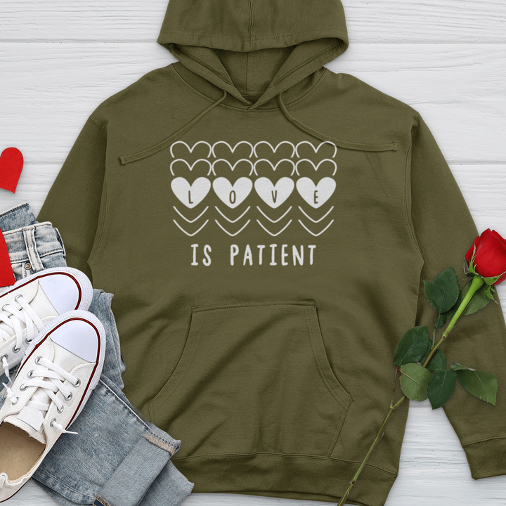 Love Is Patient Hearts Midweight Hooded Sweatshirt