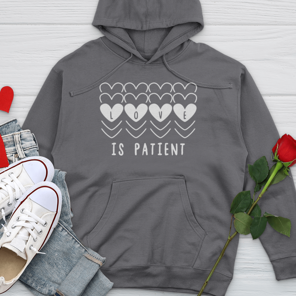 Love Is Patient Hearts Midweight Hooded Sweatshirt