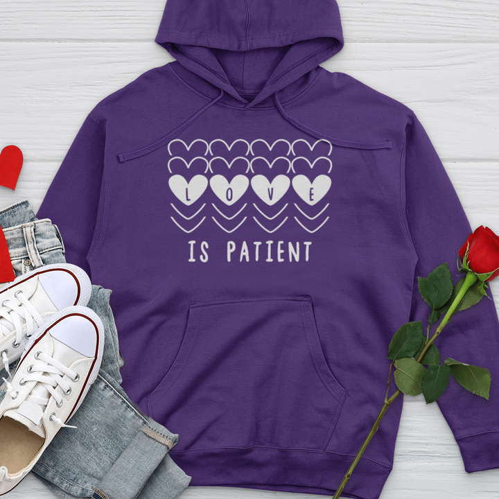 Love Is Patient Hearts Midweight Hooded Sweatshirt