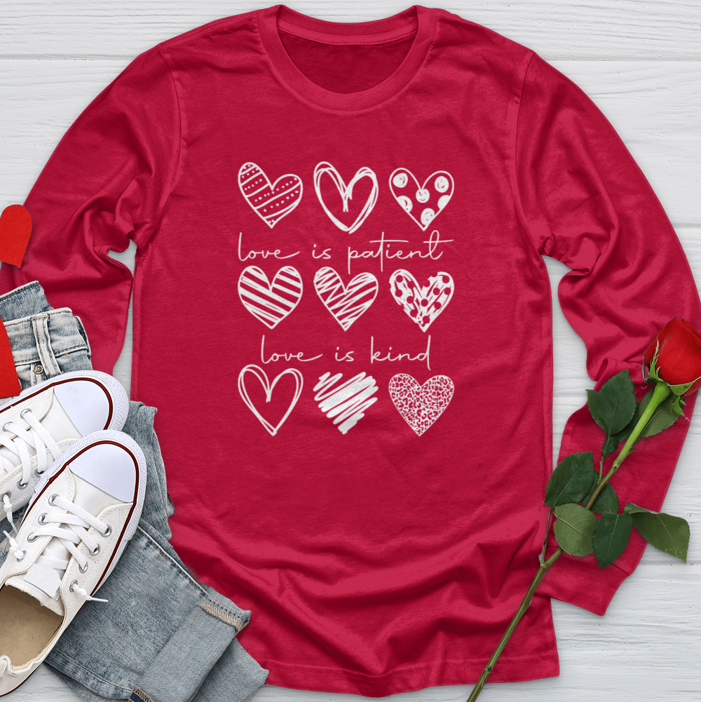 Love Is Patient Hearts Softstyle Long Sleeve