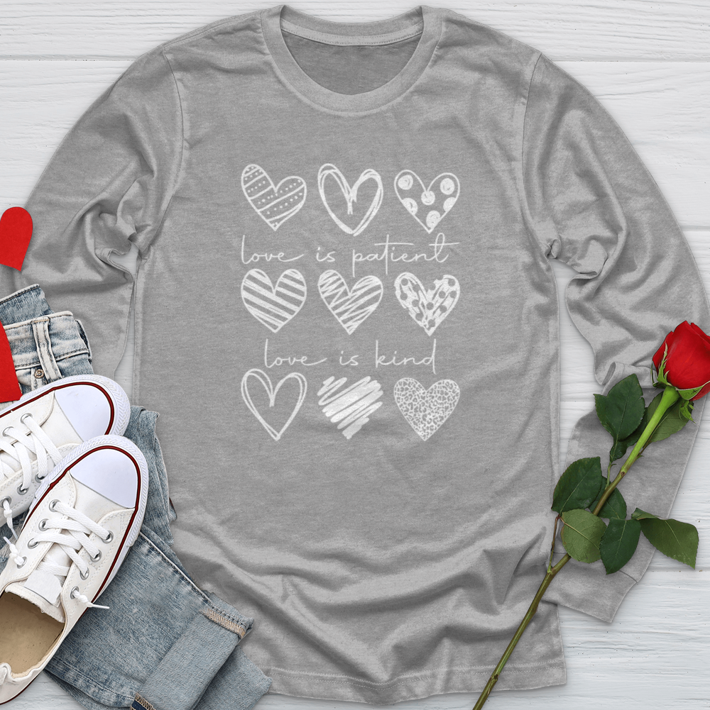 Love Is Patient Hearts Softstyle Long Sleeve