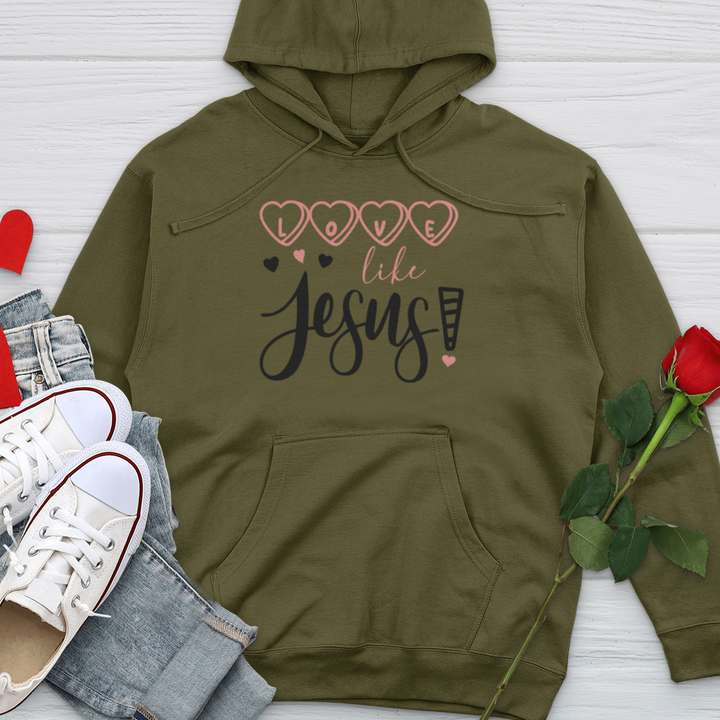 Love Like Jesus Candy Hearts Midweight Hooded Sweatshirt