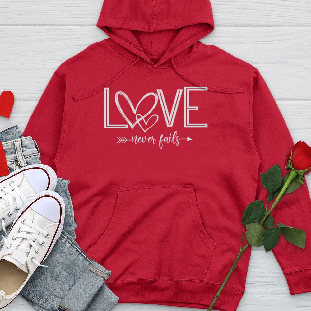 Love Never Fails Heart Arrow Midweight Hooded Sweatshirt