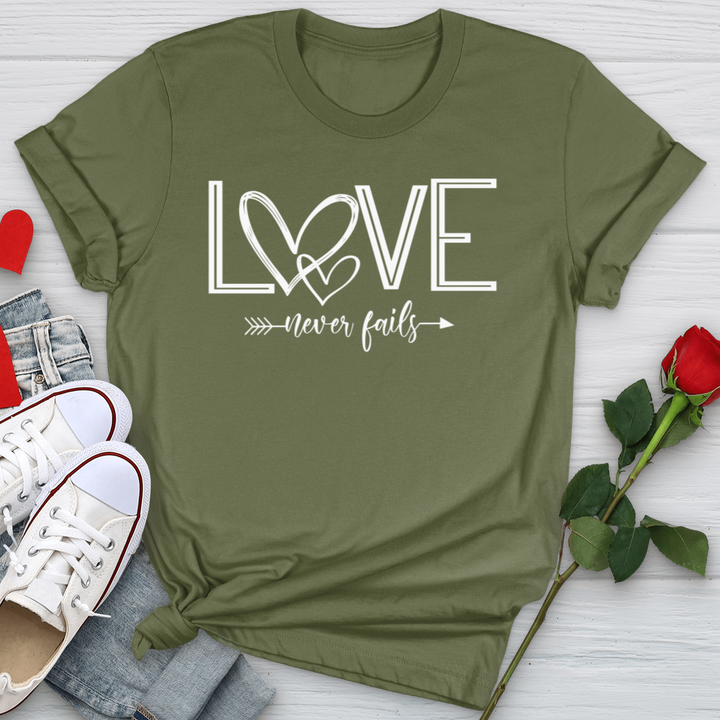 Love Never Fails Heart Arrow Softstyle Tee