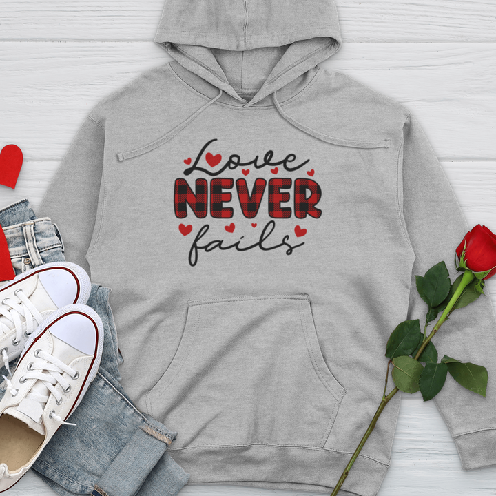 Love Never Fails Red Patterned Midweight Hooded Sweatshirt