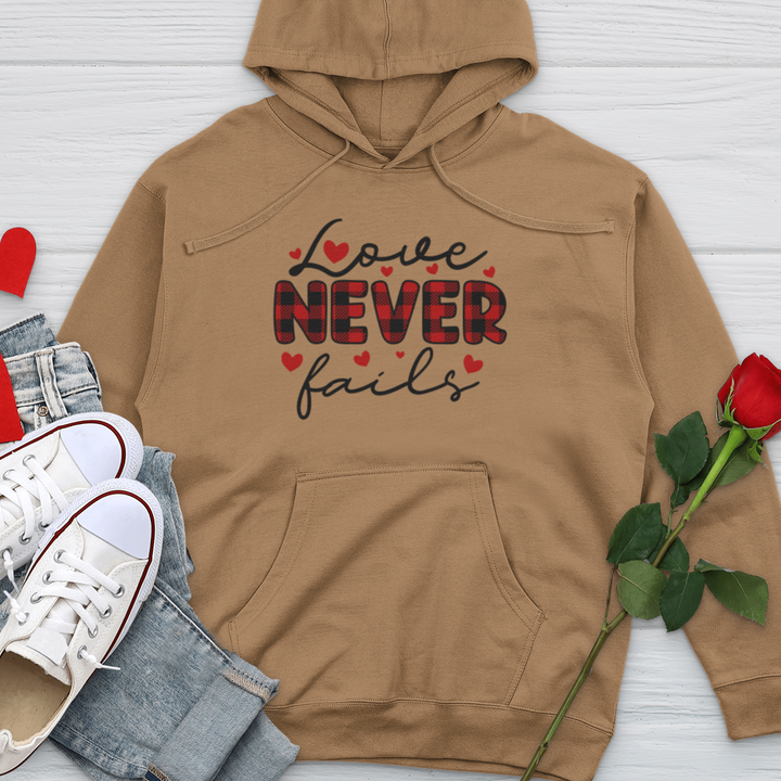 Love Never Fails Red Patterned Midweight Hooded Sweatshirt