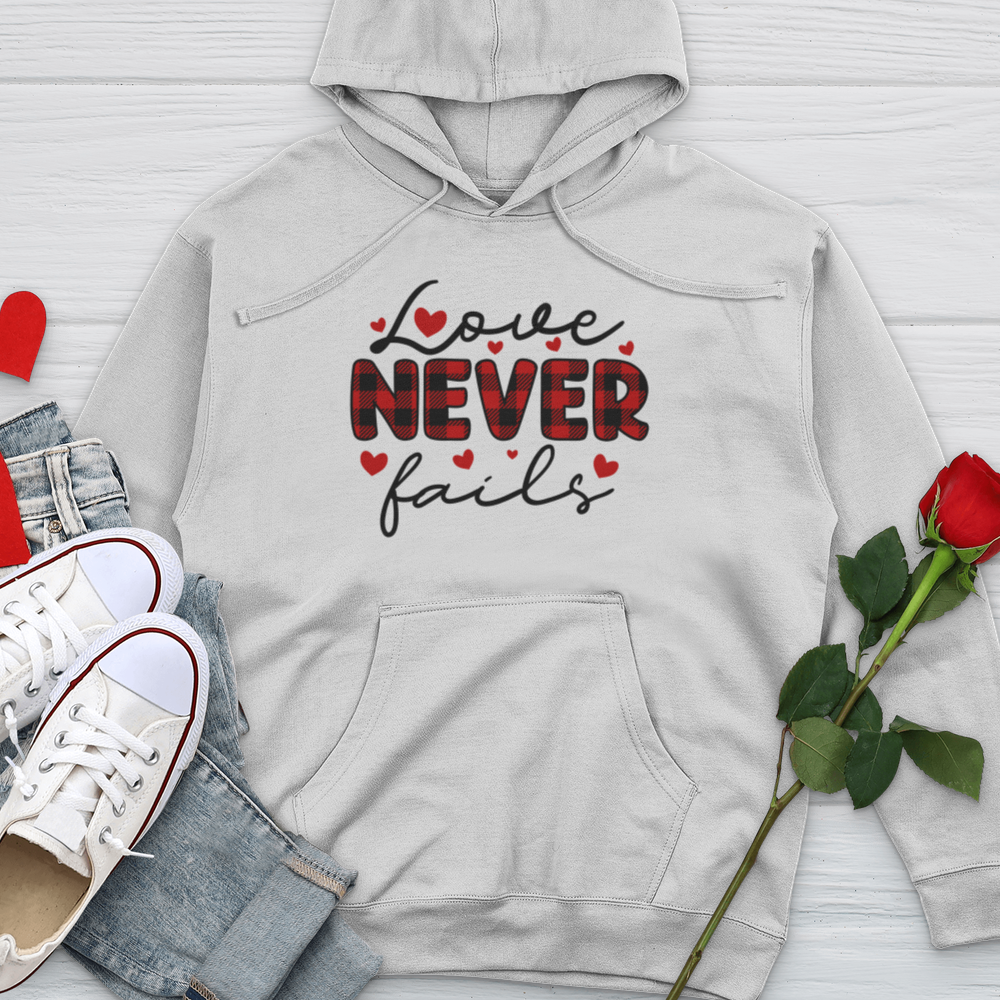 Love Never Fails Red Patterned Midweight Hooded Sweatshirt