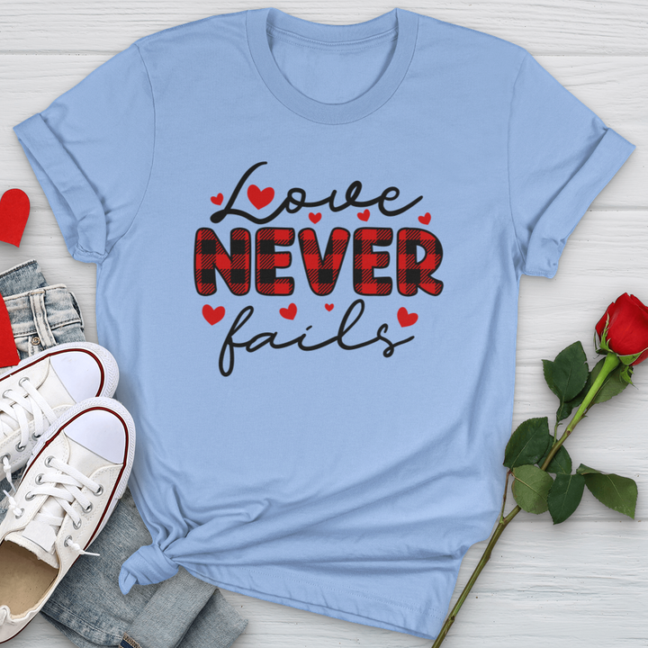 Love Never Fails Red Patterned Softstyle Tee