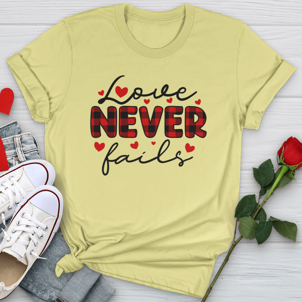 Love Never Fails Red Patterned Softstyle Tee