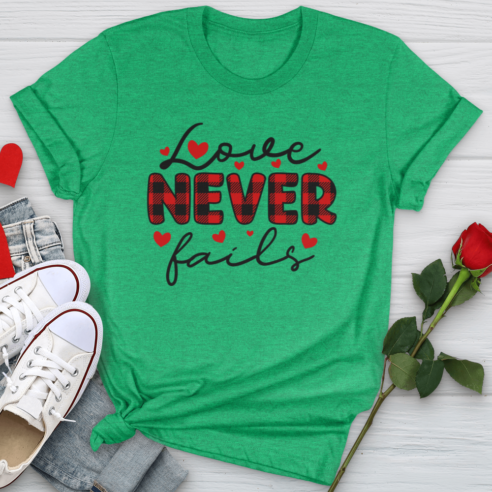 Love Never Fails Red Patterned Softstyle Tee