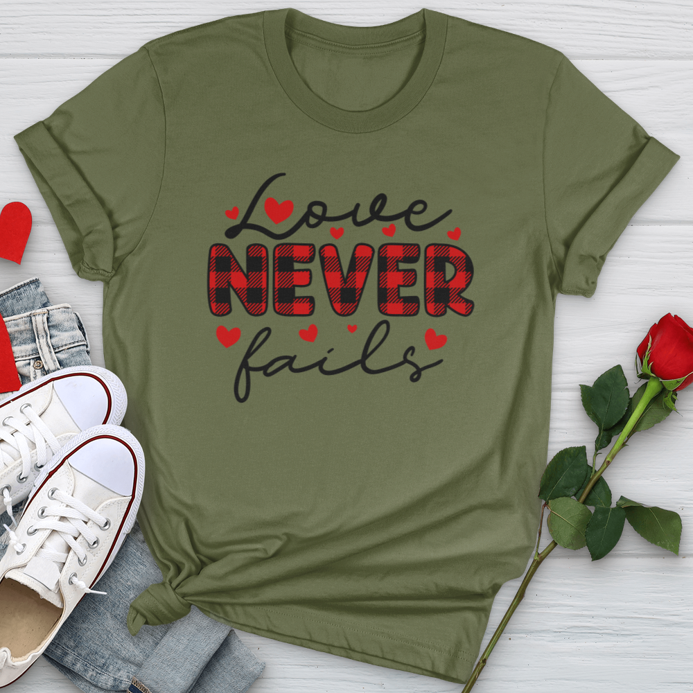 Love Never Fails Red Patterned Softstyle Tee