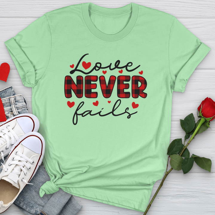 Love Never Fails Red Patterned Softstyle Tee