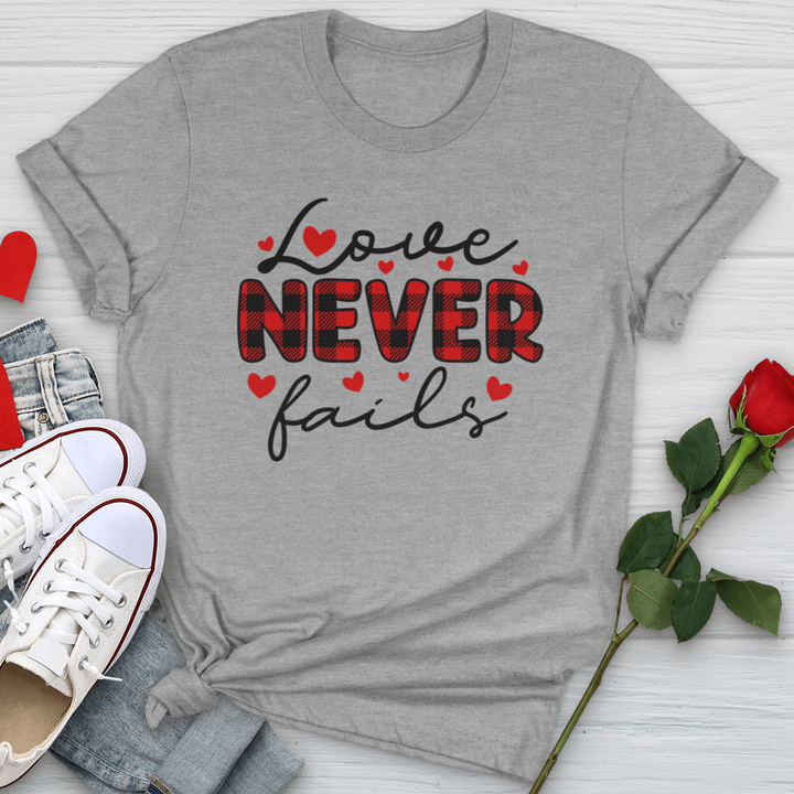 Love Never Fails Red Patterned Softstyle Tee