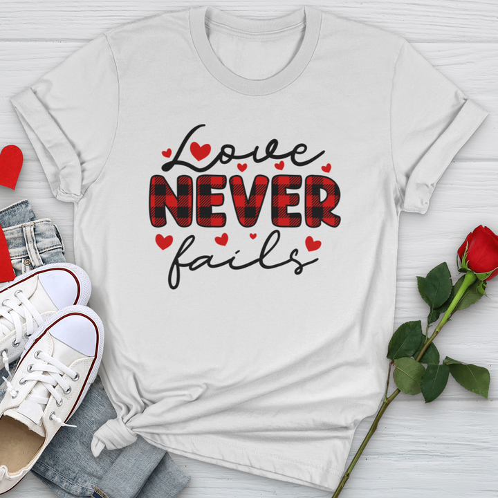 Love Never Fails Red Patterned Softstyle Tee