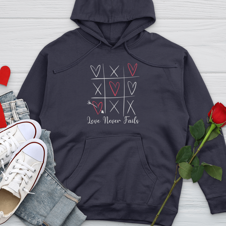 Love Never Fails Tic Tac Toe Midweight Hooded Sweatshirt