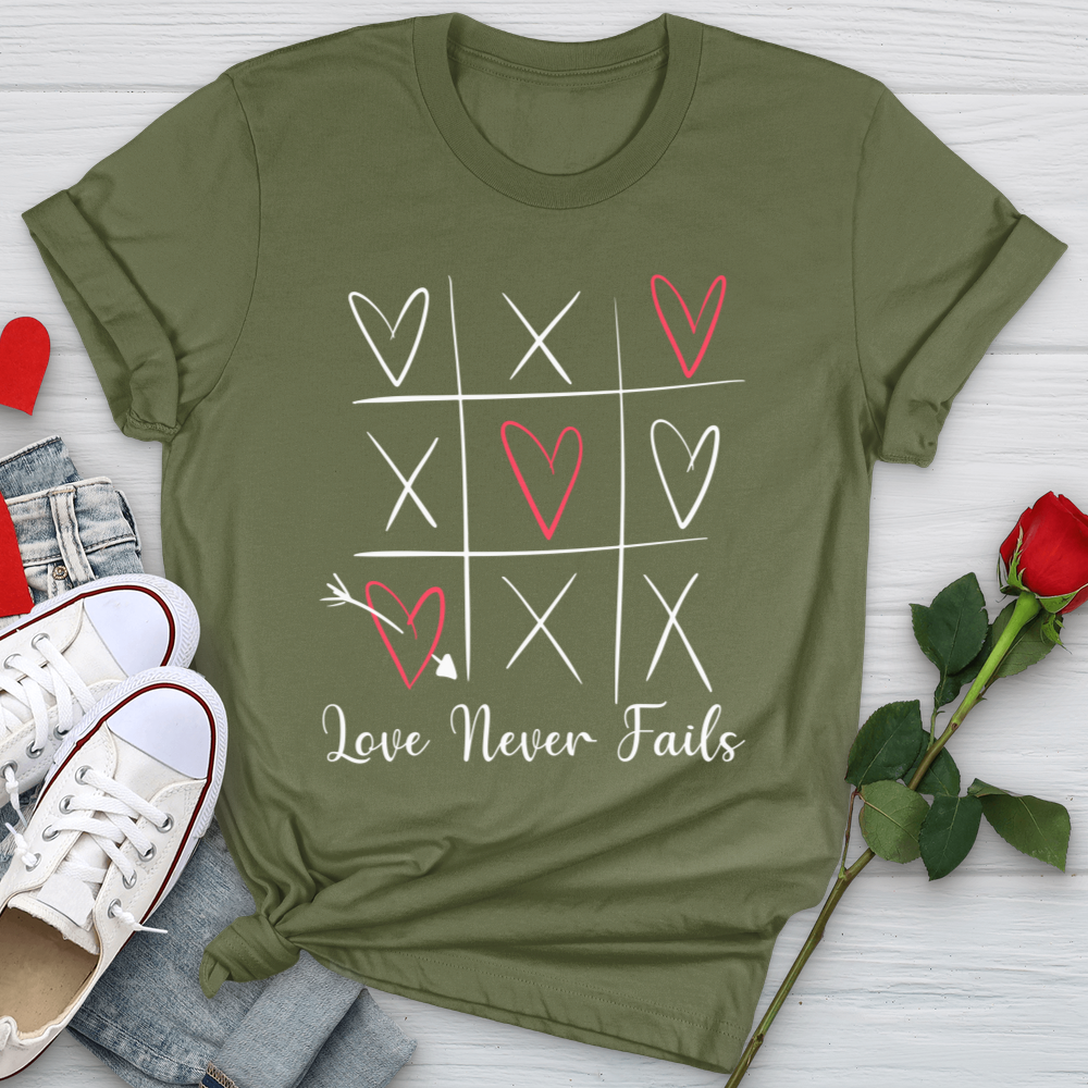 Love Never Fails Tic Tac Toe Softstyle Tee