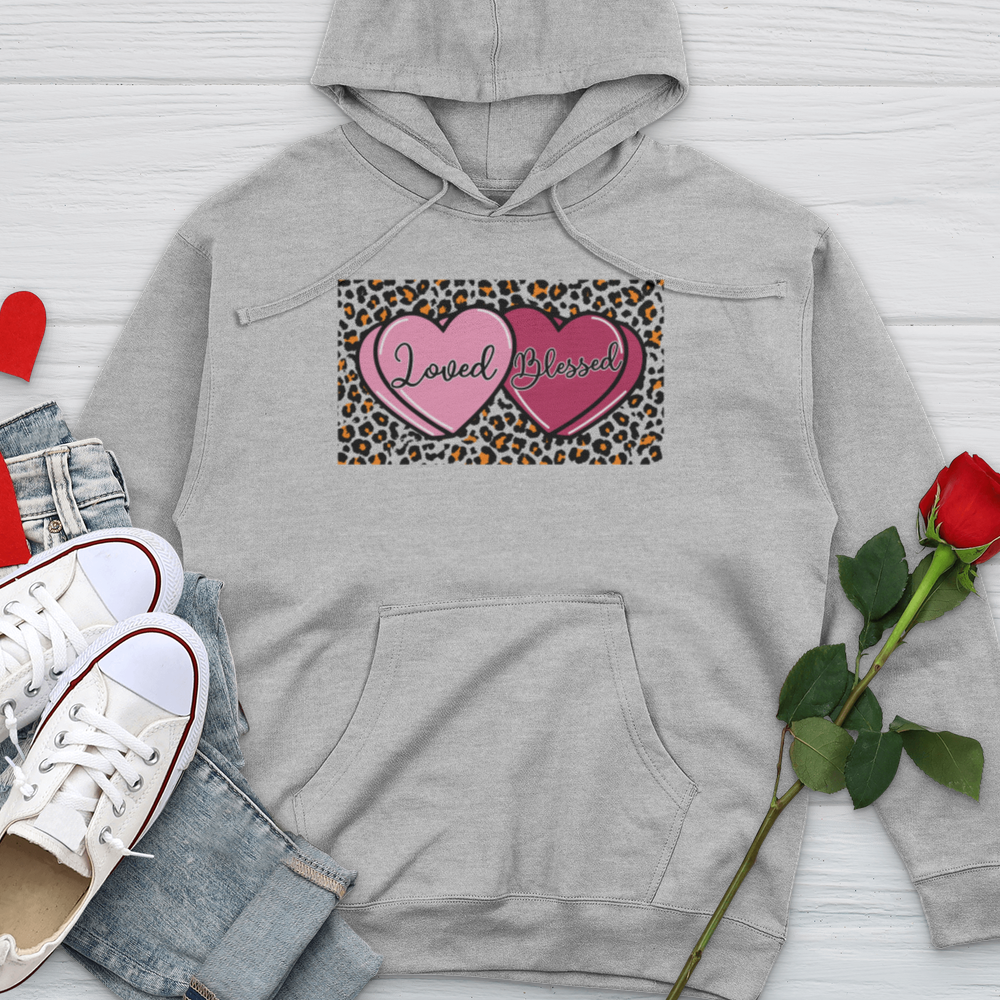 Loved Blessed Pink Hearts Midweight Hooded Sweatshirt