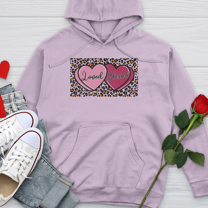 Loved Blessed Pink Hearts Midweight Hooded Sweatshirt