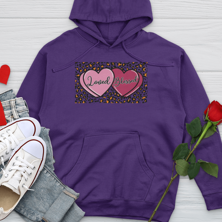 Loved Blessed Pink Hearts Midweight Hooded Sweatshirt