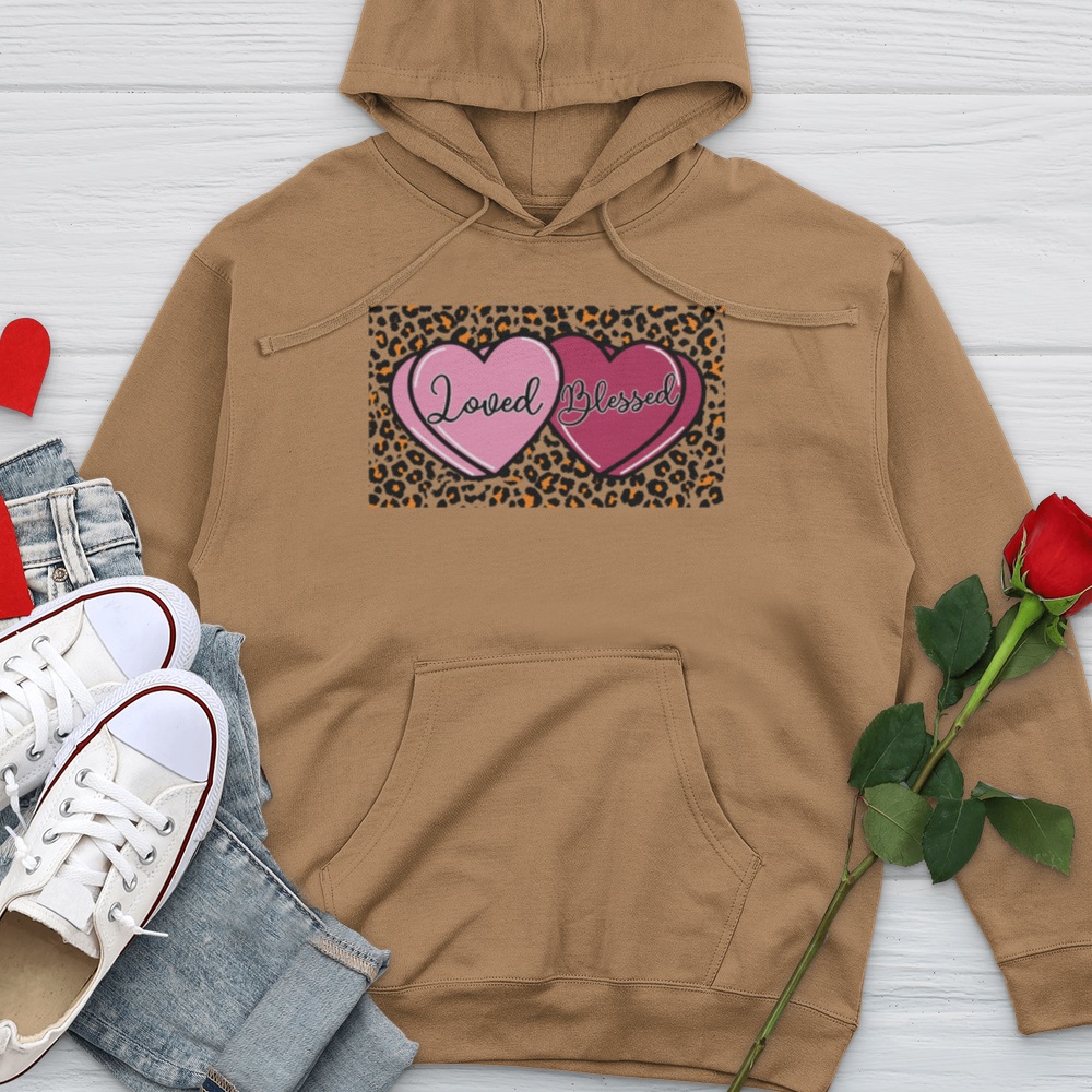 Loved Blessed Pink Hearts Midweight Hooded Sweatshirt