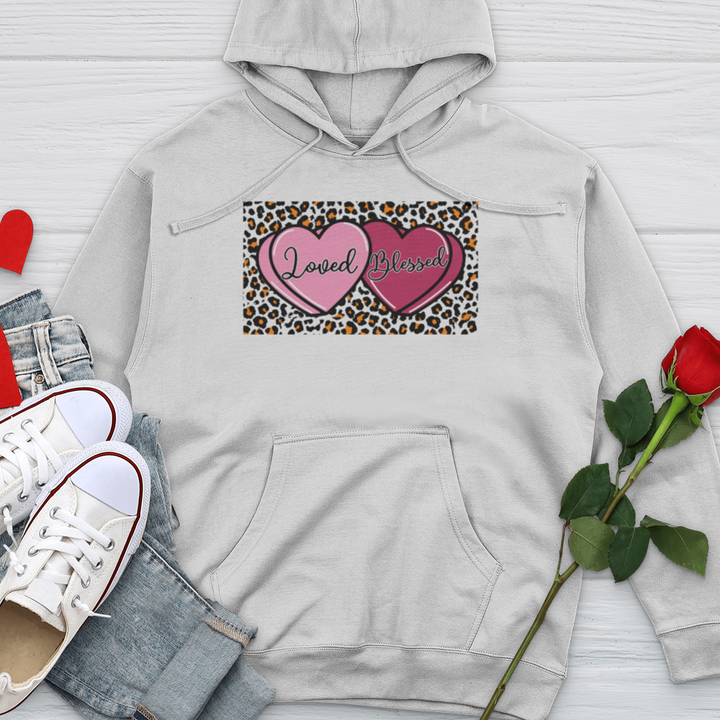 Loved Blessed Pink Hearts Midweight Hooded Sweatshirt