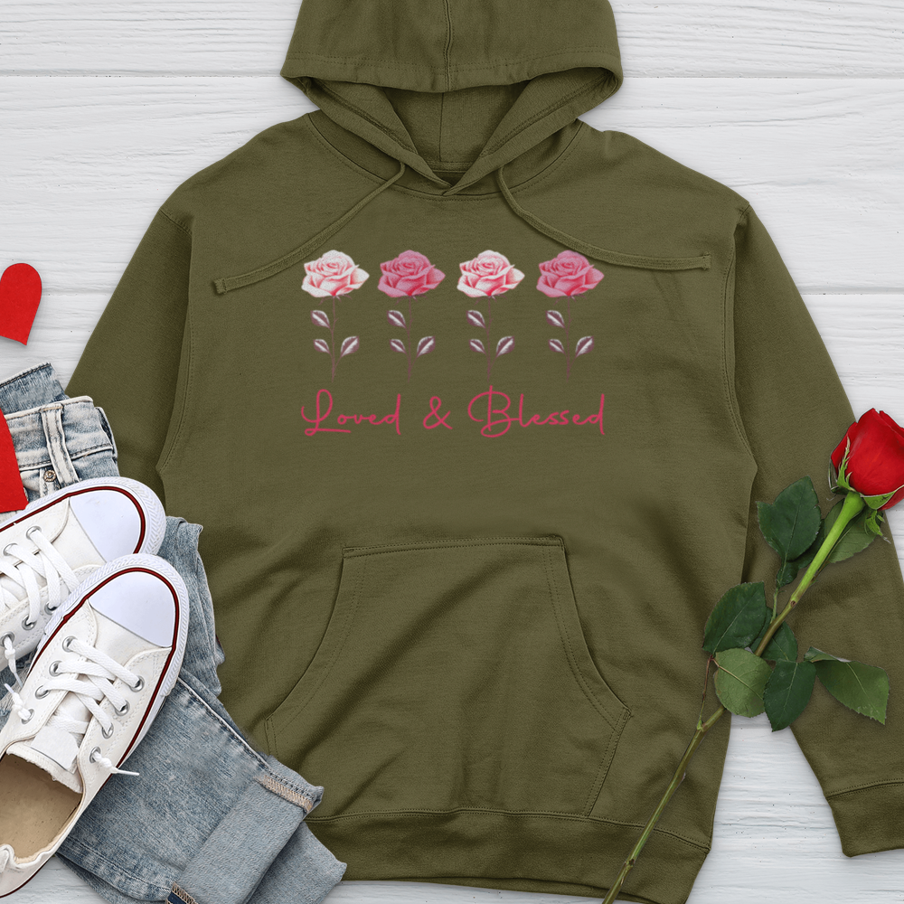 Loved & Blessed Pink Roses Midweight Hooded Sweatshirt