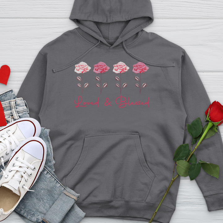 Loved & Blessed Pink Roses Midweight Hooded Sweatshirt