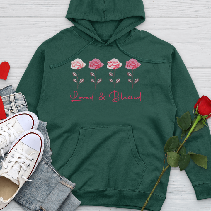 Loved & Blessed Pink Roses Midweight Hooded Sweatshirt