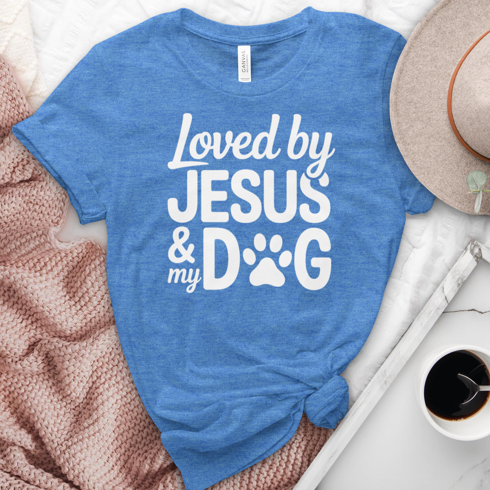Loved By Jesus & My Dog Heathered Tee