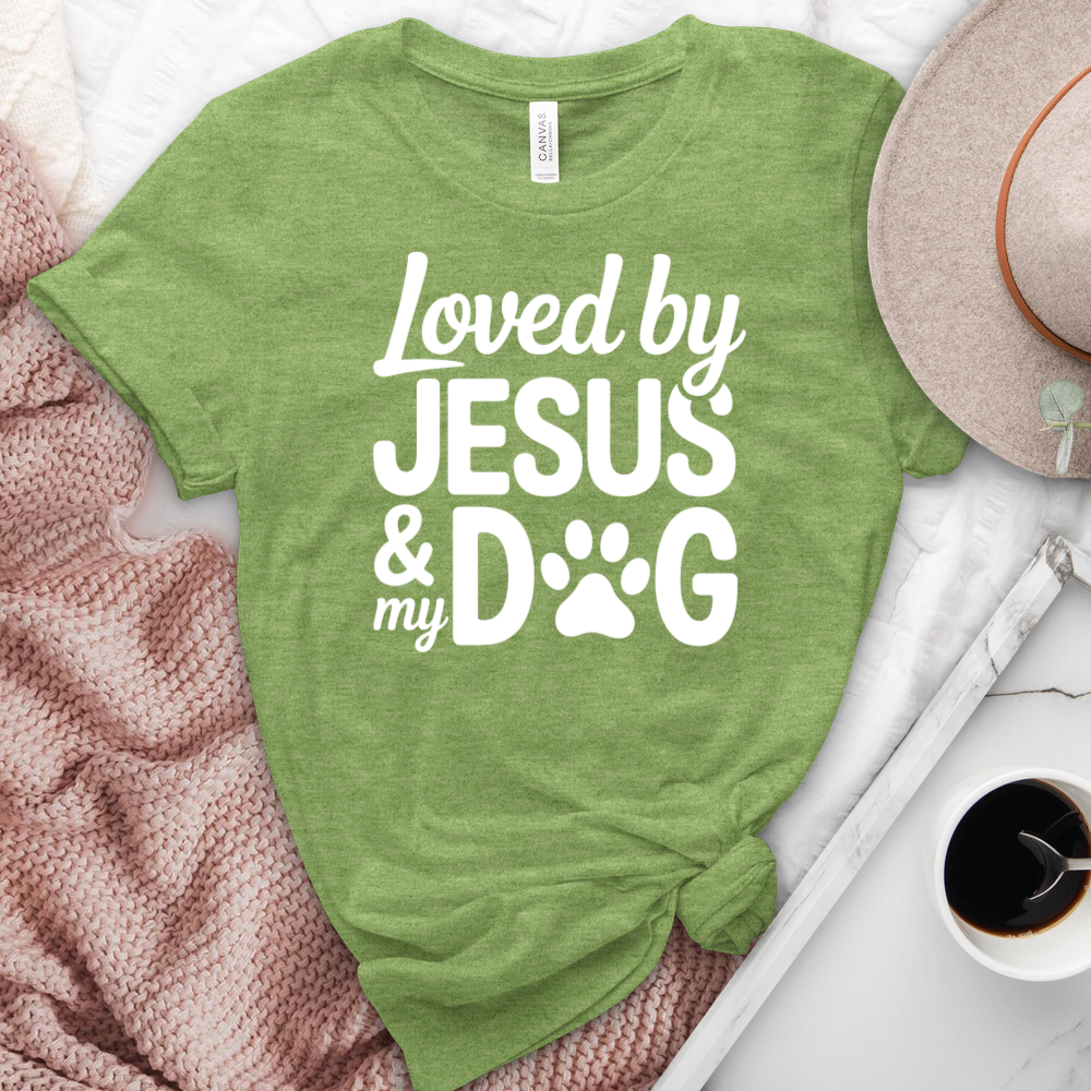 Loved By Jesus & My Dog Heathered Tee