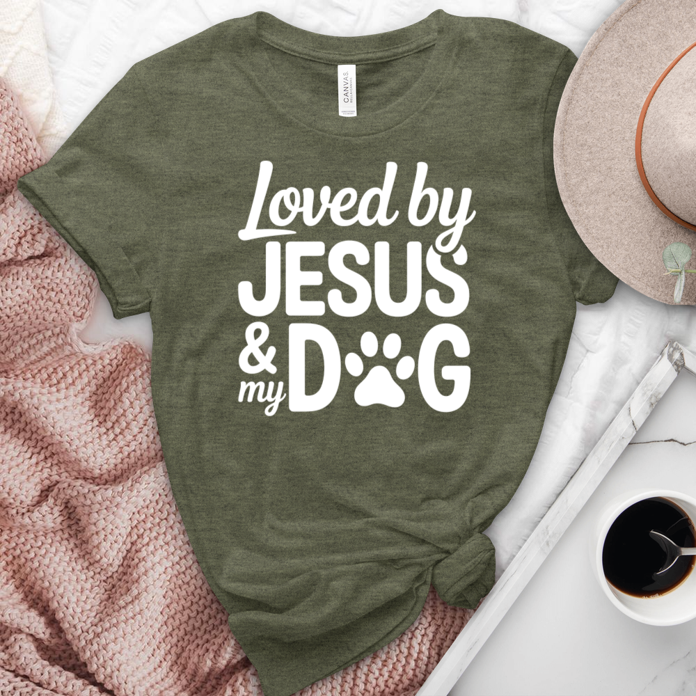 Loved By Jesus & My Dog Heathered Tee