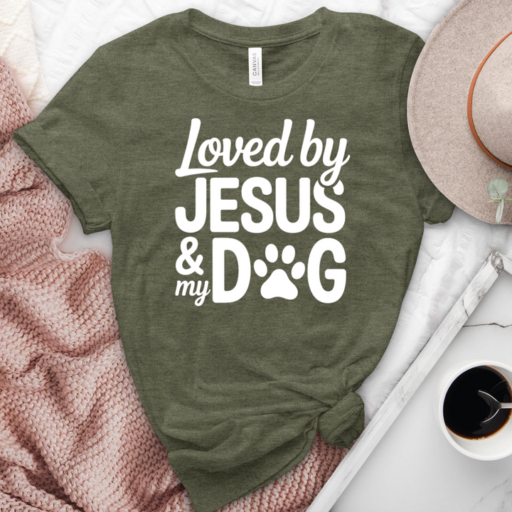 Loved By Jesus & My Dog Heathered Tee